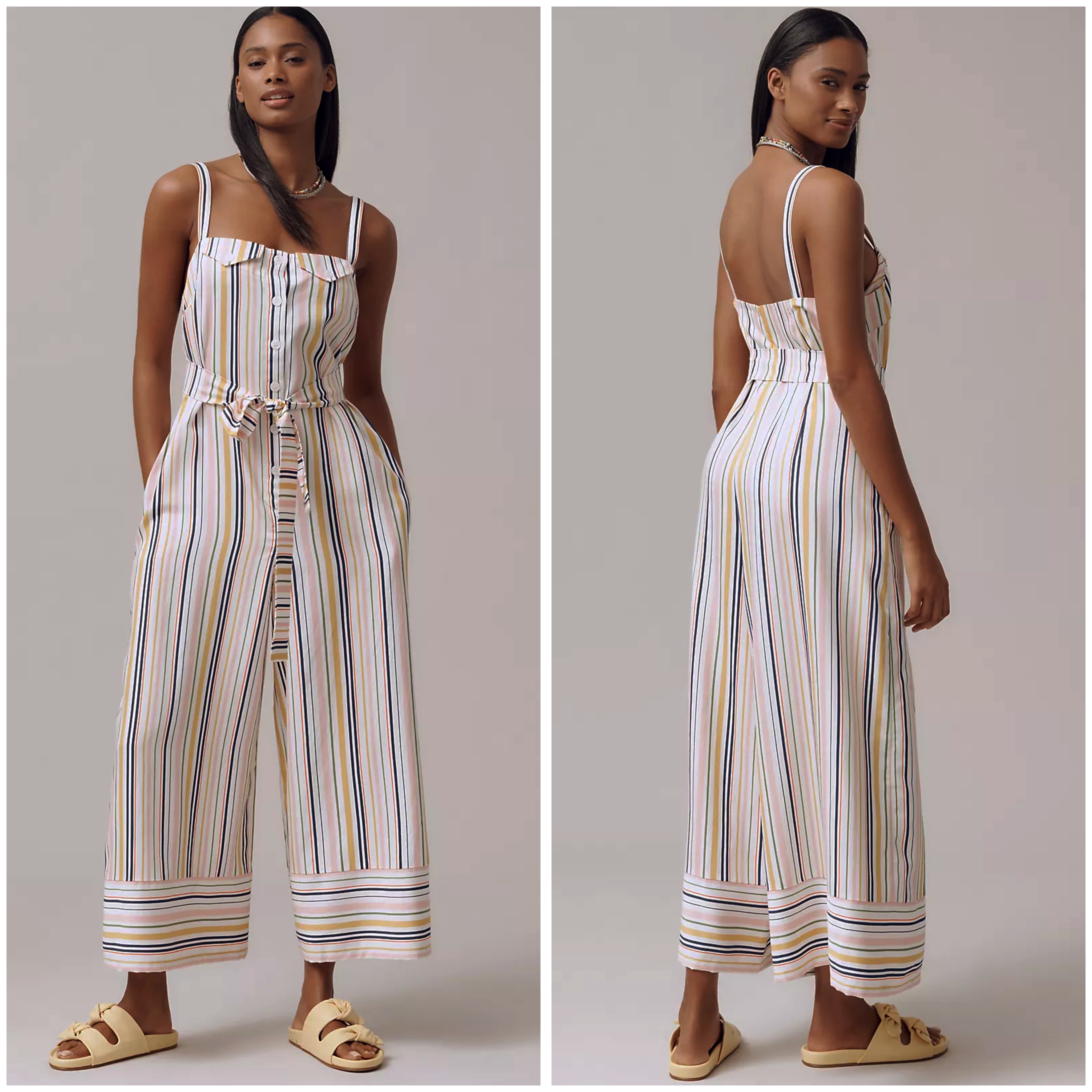Anthropologie Maeve Multicolor Striped Easy Sleeveless Belted Jumpsuit, Nwt